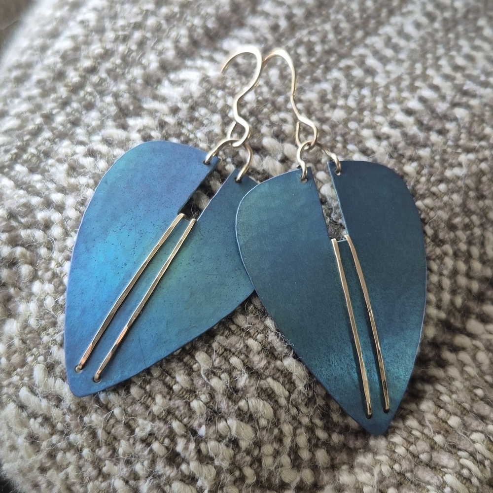 Torquoise Blue and Gold Metal Earrings Holy Yashi